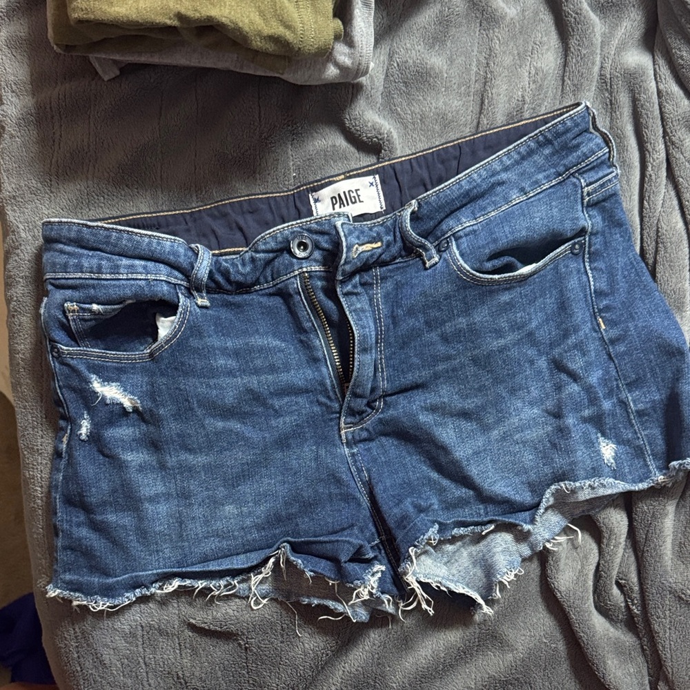 PAIGE Classic Blue Denim Cutoff Shorts